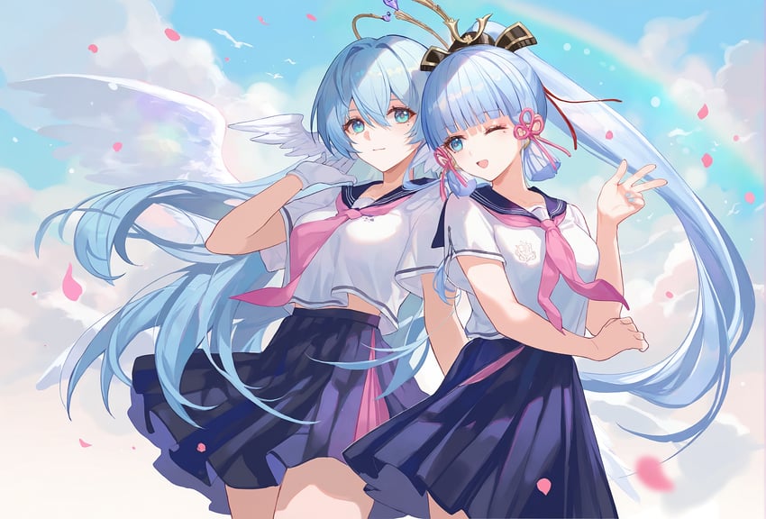 kamisato ayaka and robin (original and 3 more) drawn by skyrely