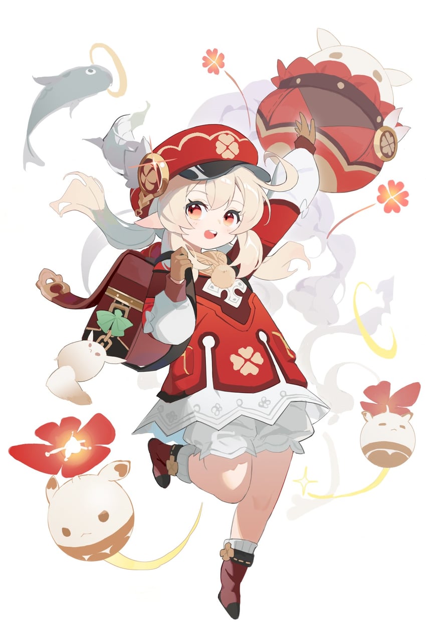 klee, dodoco, and jumpy dumpty (genshin impact) drawn by measho