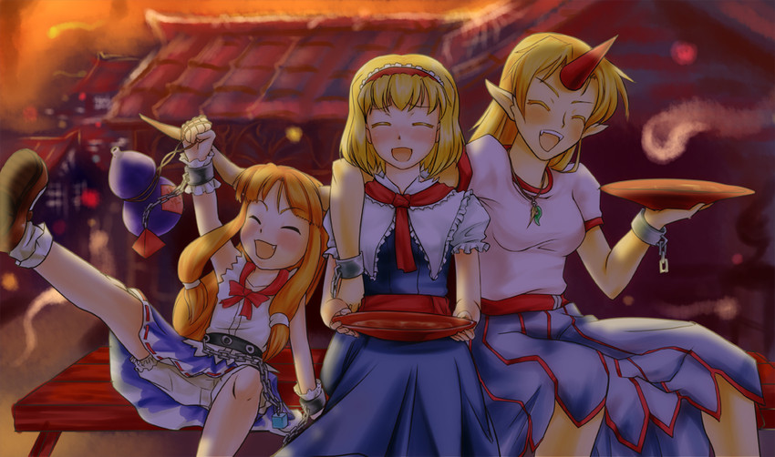 alice margatroid, ibuki suika, and hoshiguma yuugi (touhou) drawn by nam_(valckiry)