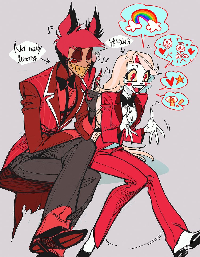 charlie morningstar and alastor (hazbin hotel) drawn by ratsays_squeak