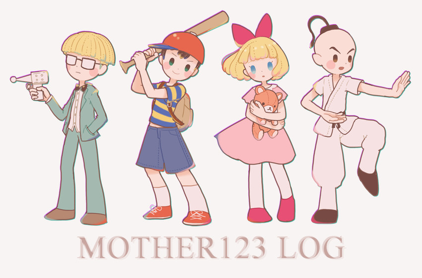ness, paula, jeff andonuts, poo, and teddy bear (mother and 1 more) drawn by memi_(gamemix)
