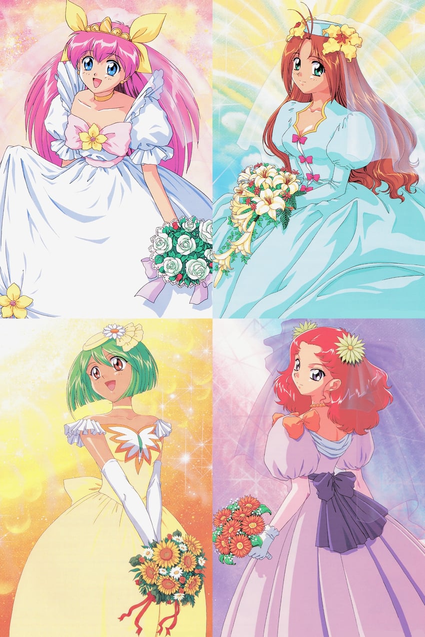 hanasaki momoko, wedding peach, tanima yuri, tamano hinagiku, angel lily, and 3 more (ai tenshi densetsu wedding peach)