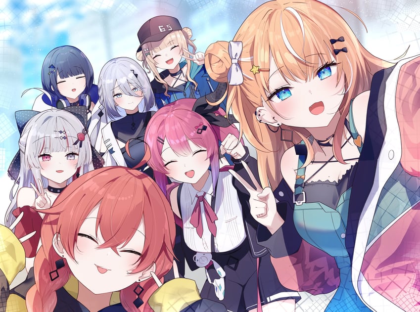 kuramochi meruto, ishigami nozomi, igarashi rika, koshimizu toru, sophia valentine, and 2 more (nijisanji) drawn by take_(user_ypzx8253)