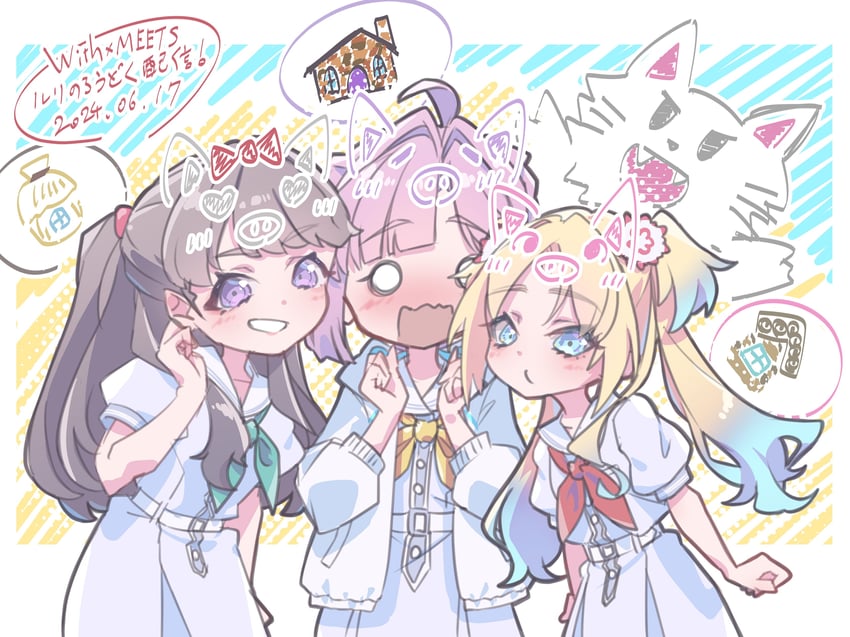 fujishima megumi, osawa rurino, anyoji hime, and big bad wolf (love live! and 2 more) drawn by kirisaki_nuko
