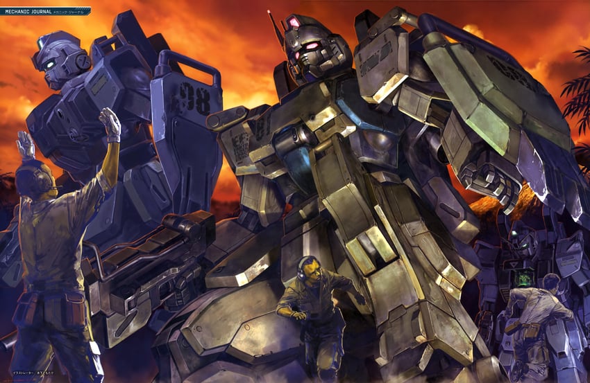 ground gundam and gundam ez8 (gundam and 2 more) drawn by kinoshita_tomotake
