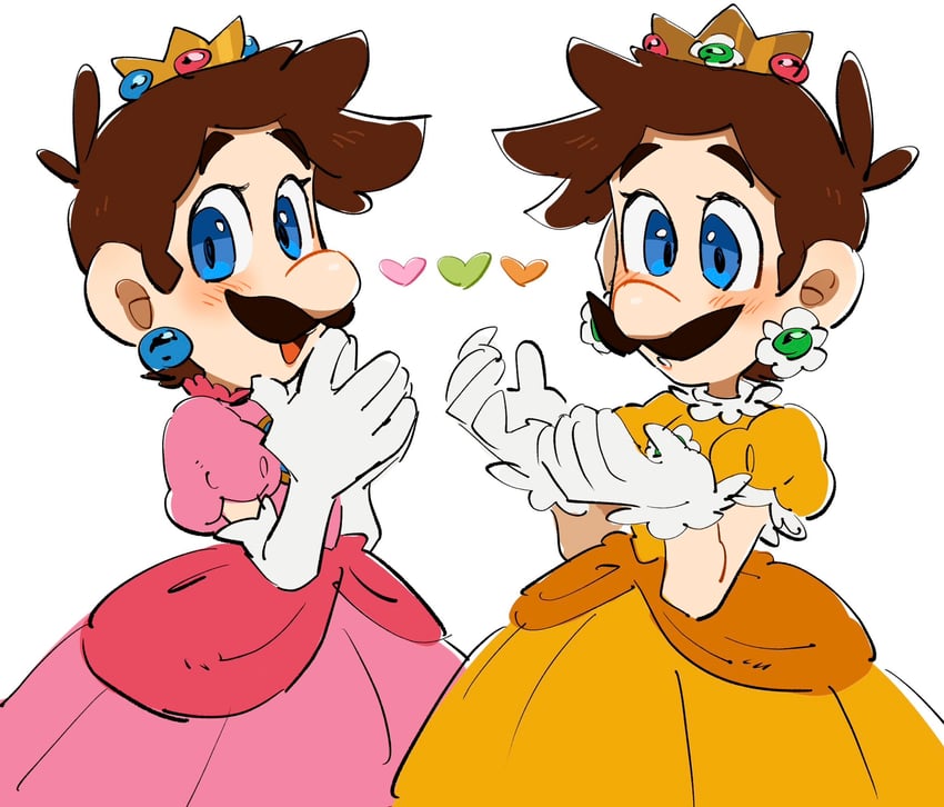 princess peach, luigi, and princess daisy (mario) drawn by mimimi_(mimimim9999)