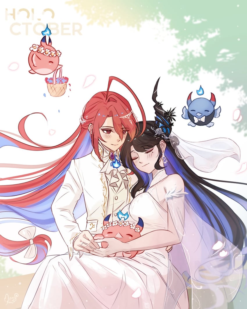 nerissa ravencroft and elizabeth rose bloodflame (hololive and 1 more) drawn by paw_chie