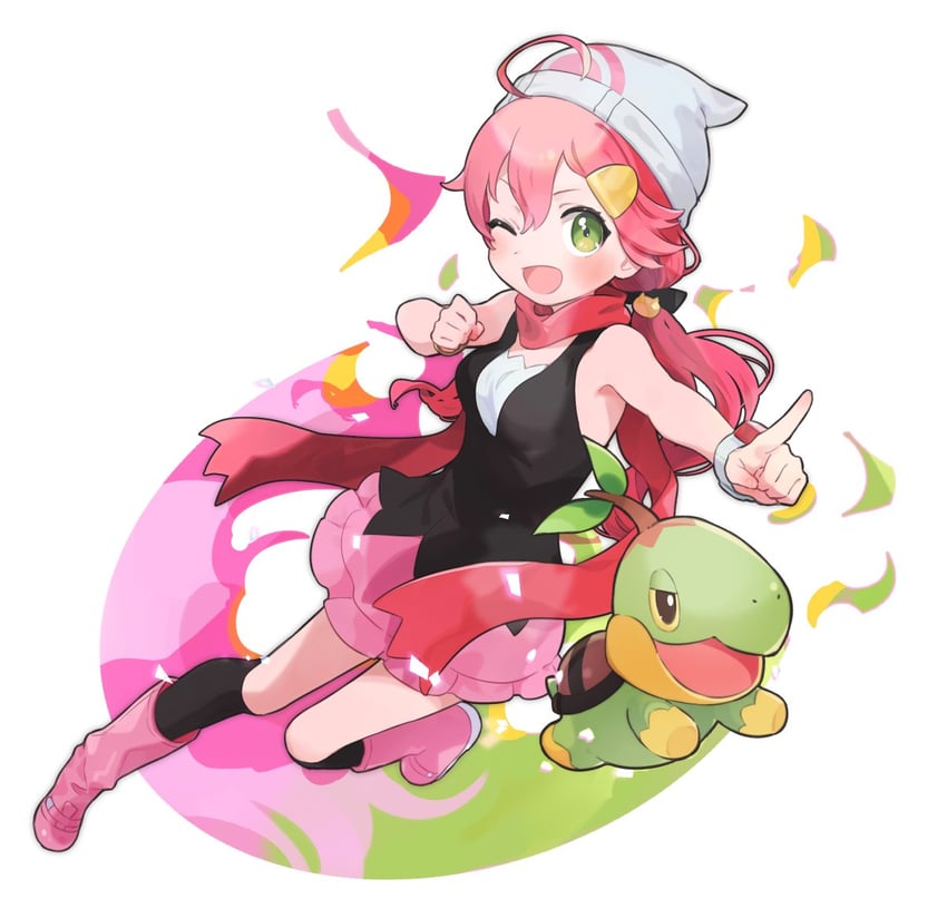 sakura miko, dawn, and turtwig (pokemon and 2 more) drawn by machico_maki