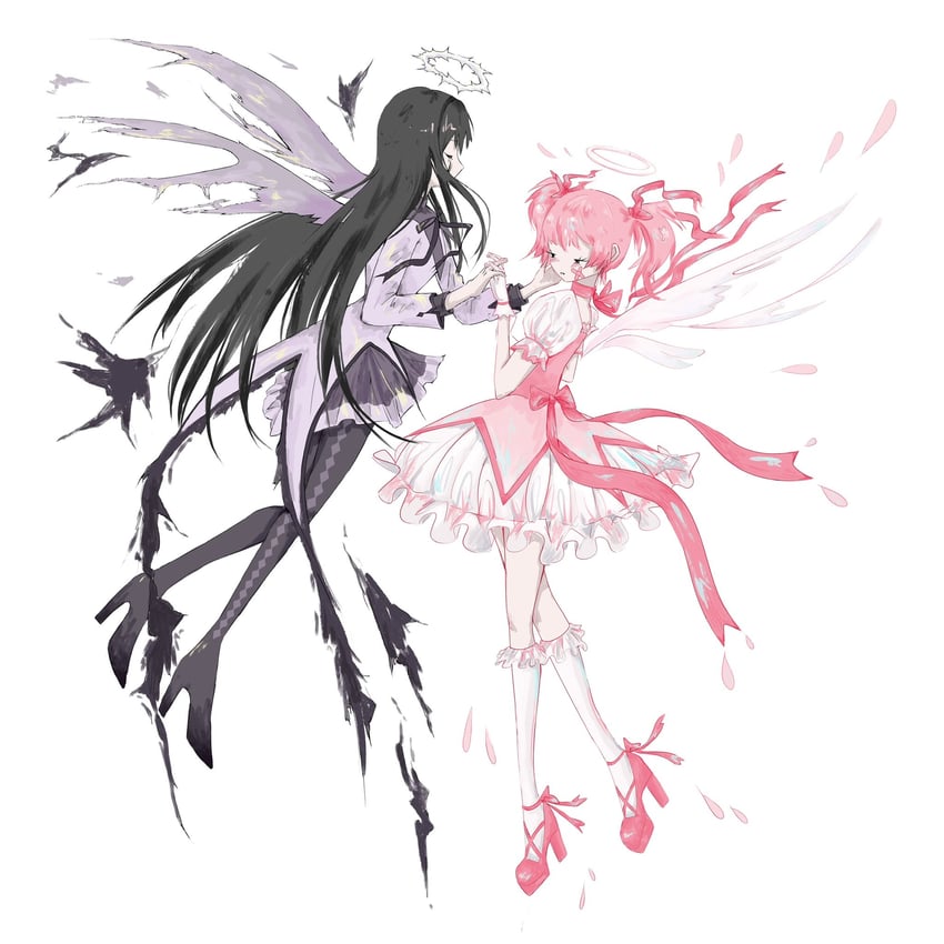 akemi homura and kaname madoka (mahou shoujo madoka magica) drawn by andalinaaa