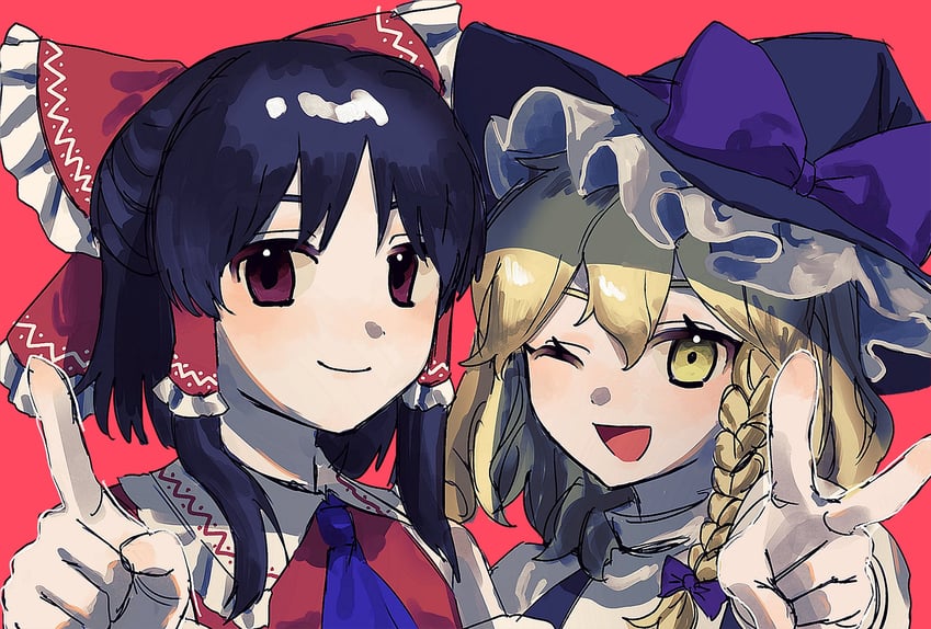 hakurei reimu and kirisame marisa (touhou) drawn by mendako_(mendaco_e)