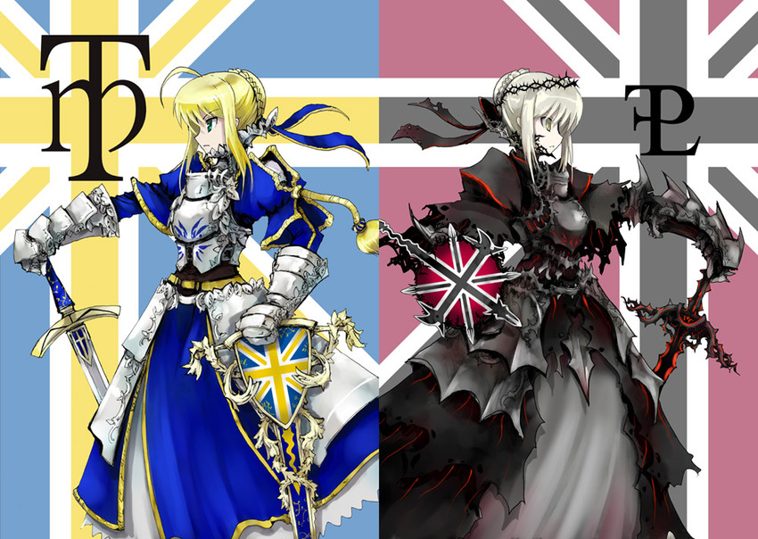 artoria pendragon, saber, and saber alter (fate and 2 more) drawn by pfalz