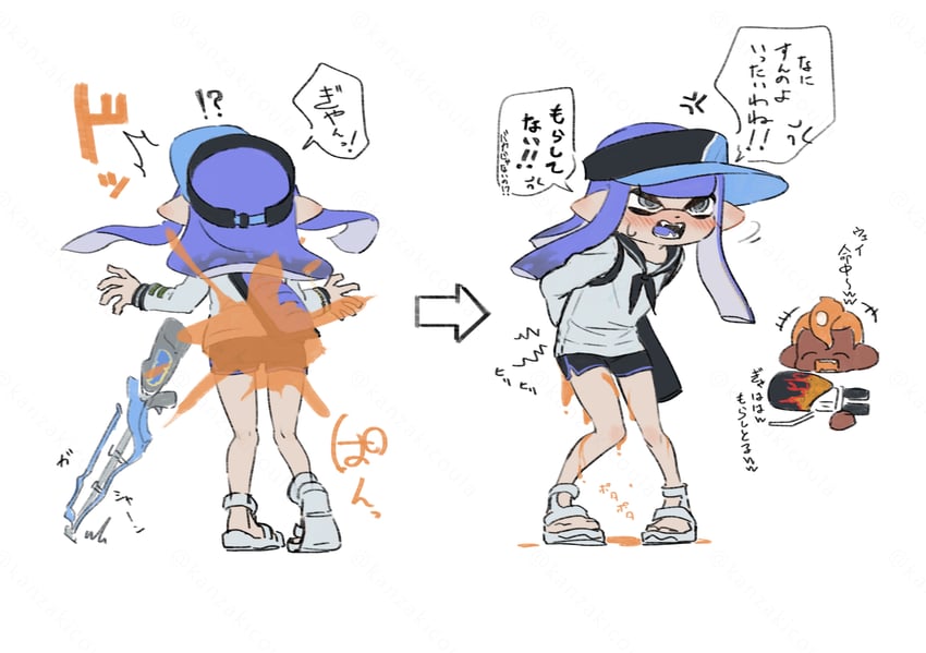 inkling player character, inkling girl, octoling player character, and octoling boy (splatoon) drawn by coula_cat