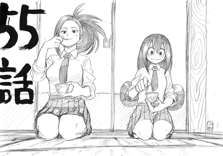 asui tsuyu and yaoyorozu momo (boku no hero academia) drawn by horikoshi_kouhei