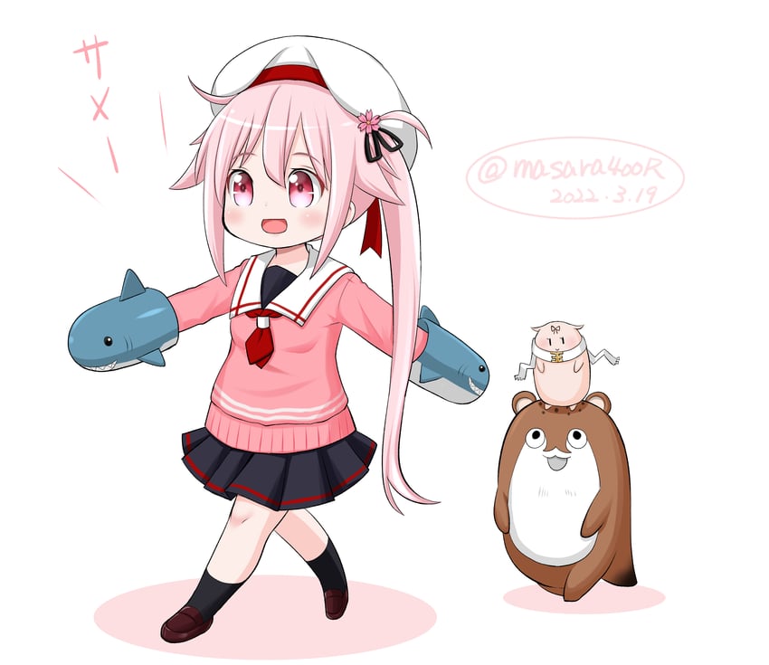bokukawauso, the yuudachi-like creature, and harusame (kantai collection) drawn by masara_(chuujou)