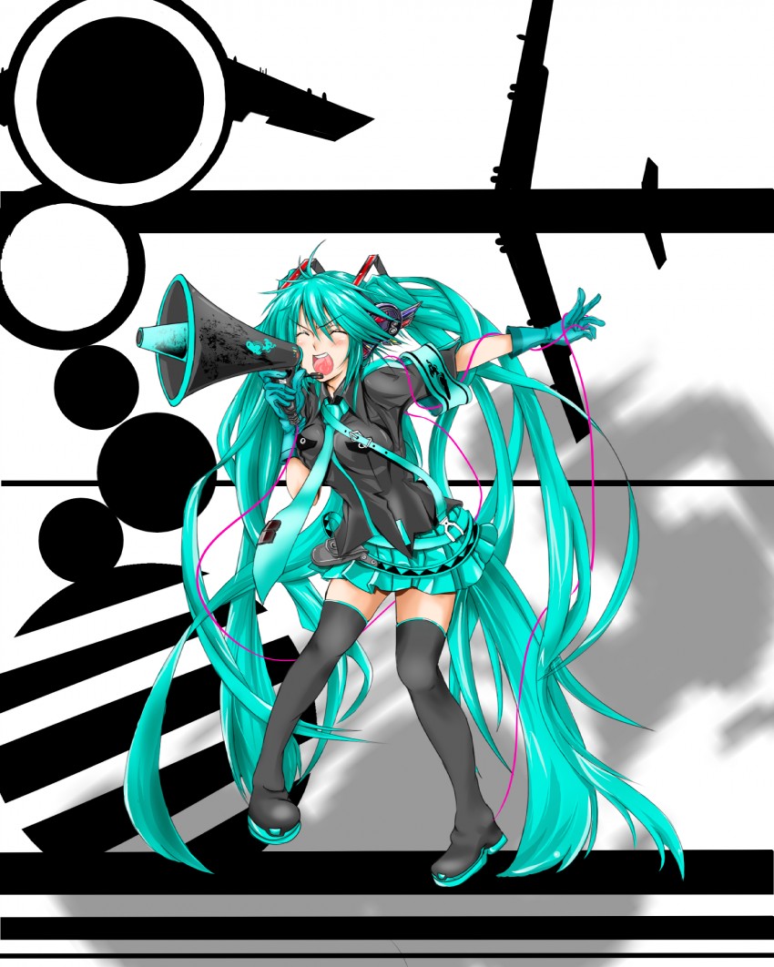 hatsune miku (vocaloid and 1 more) drawn by runaton