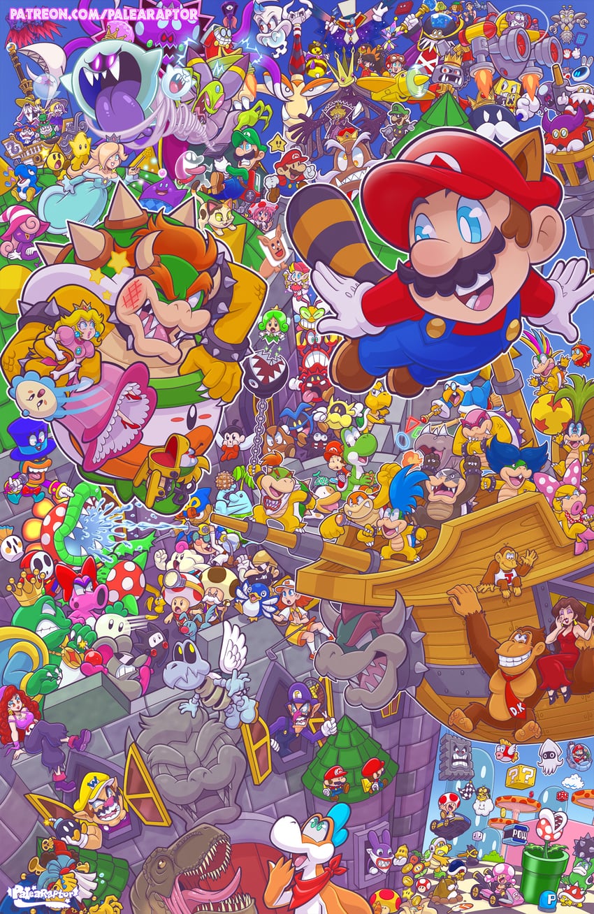 princess peach, mario, rosalina, luigi, princess daisy, and 125 more (mario and 52 more) drawn by palearaptor
