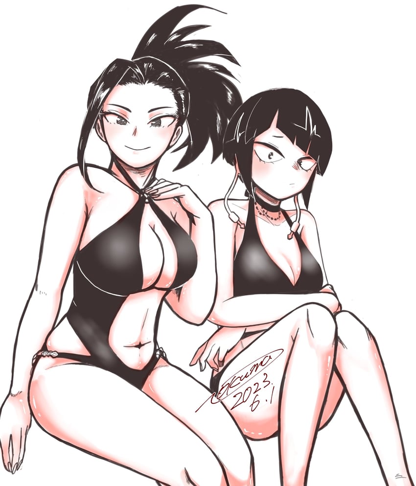 yaoyorozu momo and jiro kyoka (boku no hero academia) drawn by nkmnhr