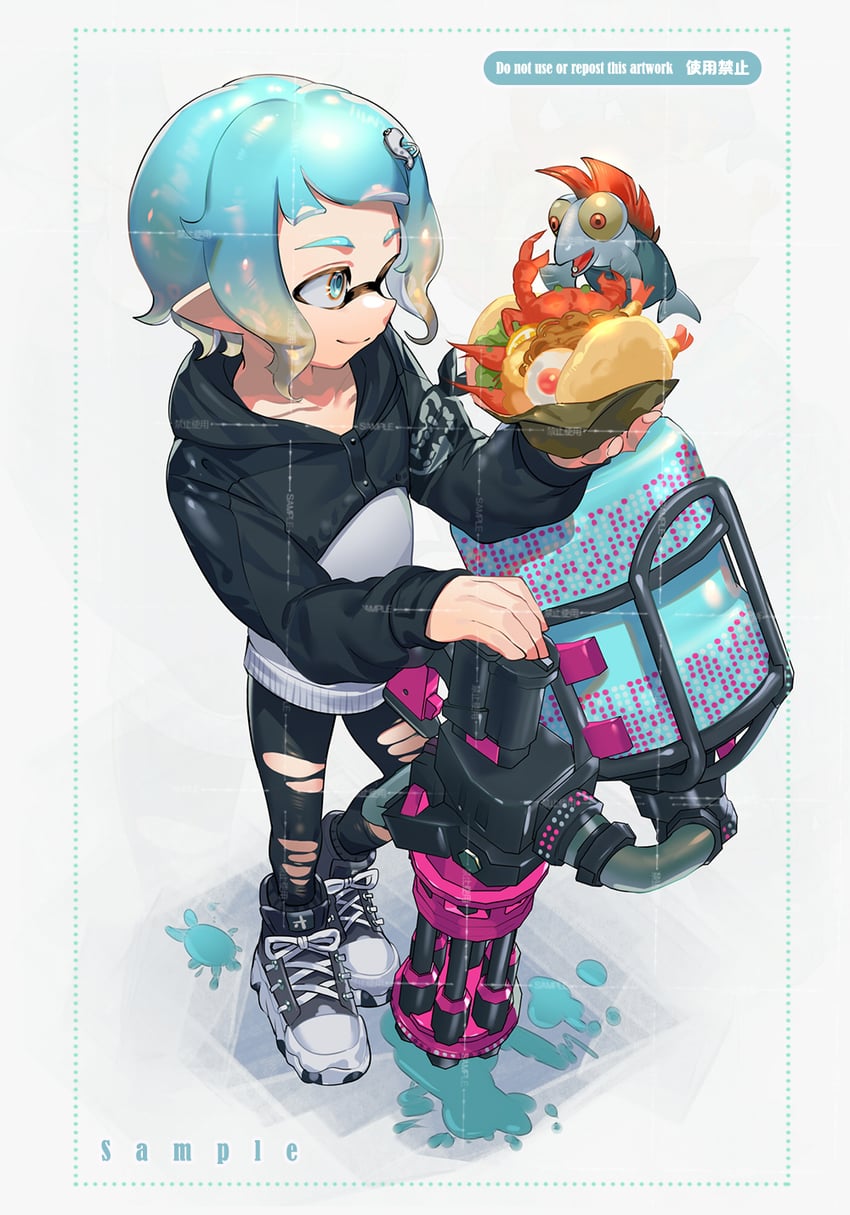 inkling player character, inkling boy, and smallfry (splatoon) drawn by jinkoika