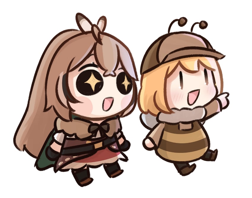 nanashi mumei, watson amelia, smol ame, and smol mumei (hololive and 1 more) drawn by moon_ldl