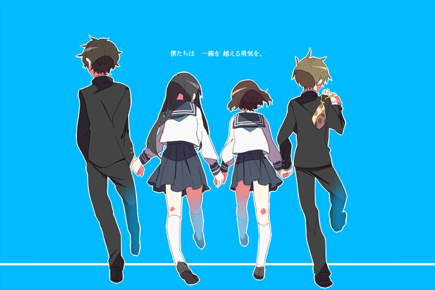 chitanda eru, oreki houtarou, ibara mayaka, and fukube satoshi (hyouka) drawn by takumi_(scya)