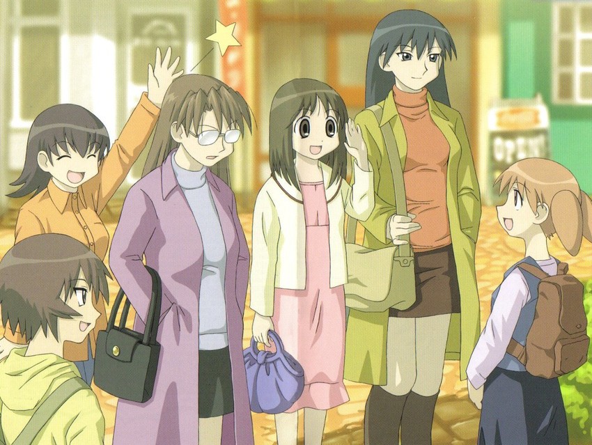 kasuga ayumu, sakaki, mihama chiyo, takino tomo, kagura, and 1 more (azumanga daioh)