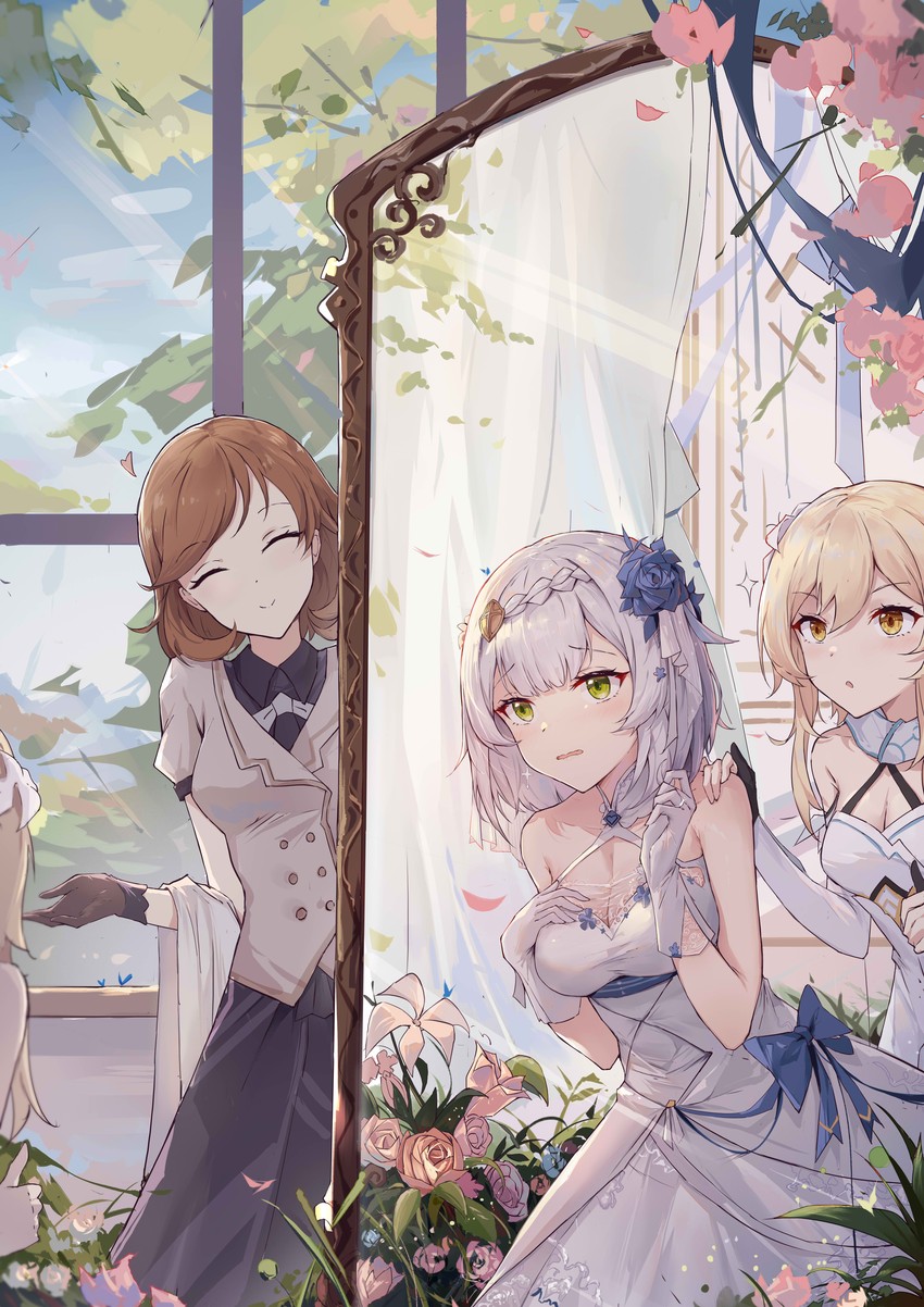 lumine, noelle, and marjorie (genshin impact) drawn by yajuu
