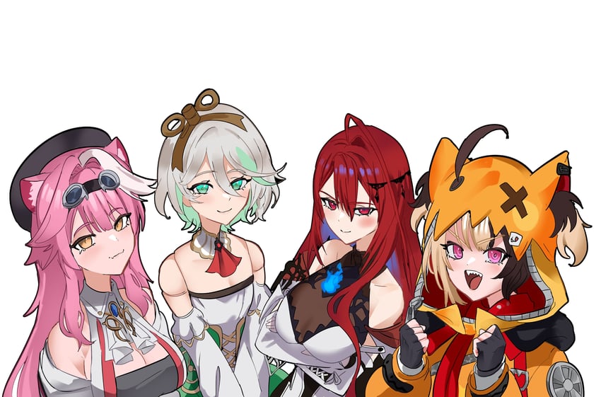 raora panthera, gigi murin, cecilia immergreen, and elizabeth rose bloodflame (hololive and 1 more) drawn by daaku_(koizumi_arata)