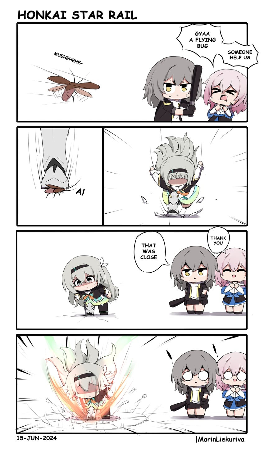 trailblazer, firefly, stelle, and march 7th (honkai and 1 more) drawn by marin_liekuriva