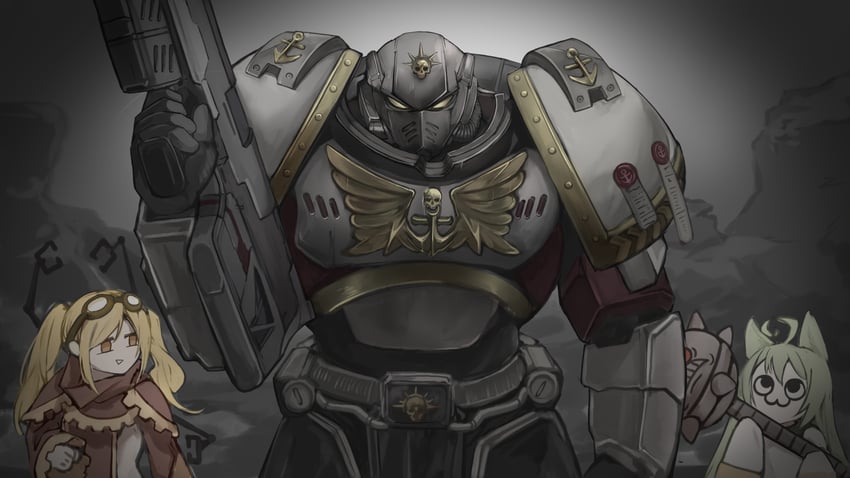 commander, akashi, adeptus astartes, leonardo da vinci, and power armor commander (azur lane and 2 more) drawn by kreirati