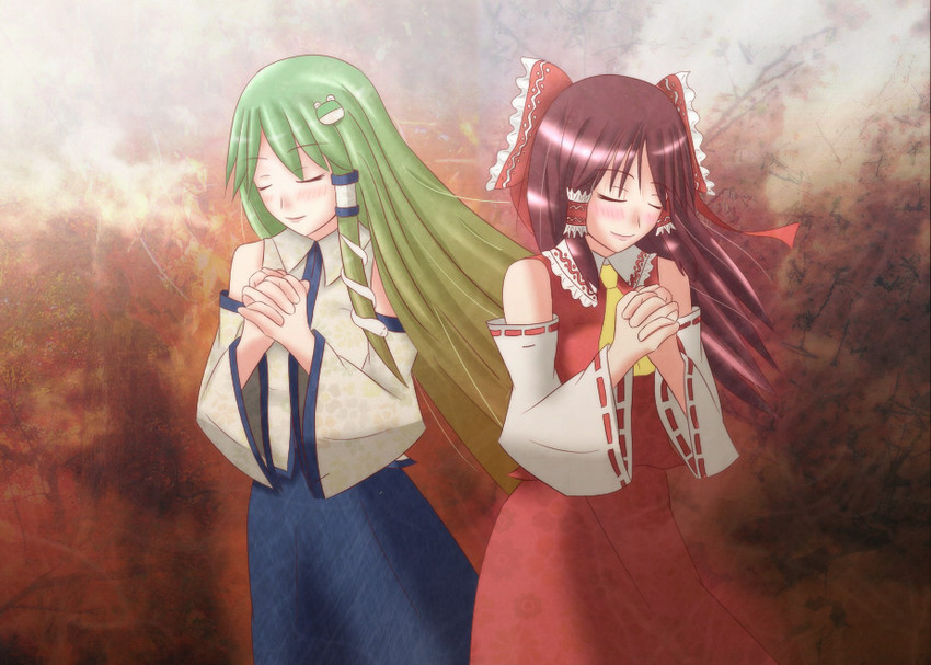 hakurei reimu and kochiya sanae (touhou) drawn by non_(nobu)