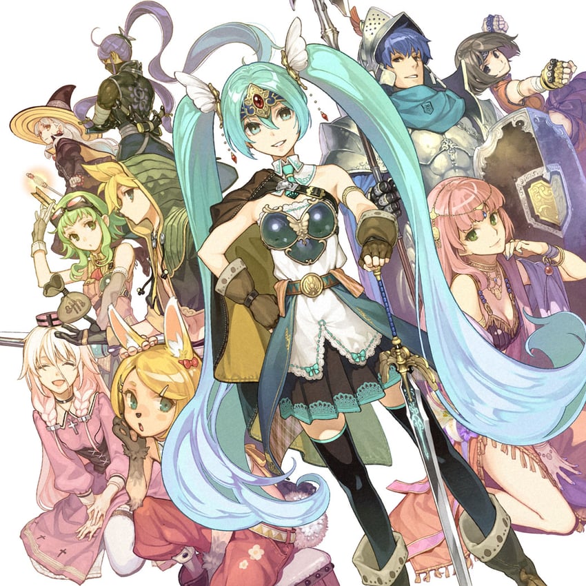 hatsune miku, kagamine rin, kagamine len, megurine luka, kaito, and 5 more (vocaloid and 1 more) drawn by hidari_(left_side)