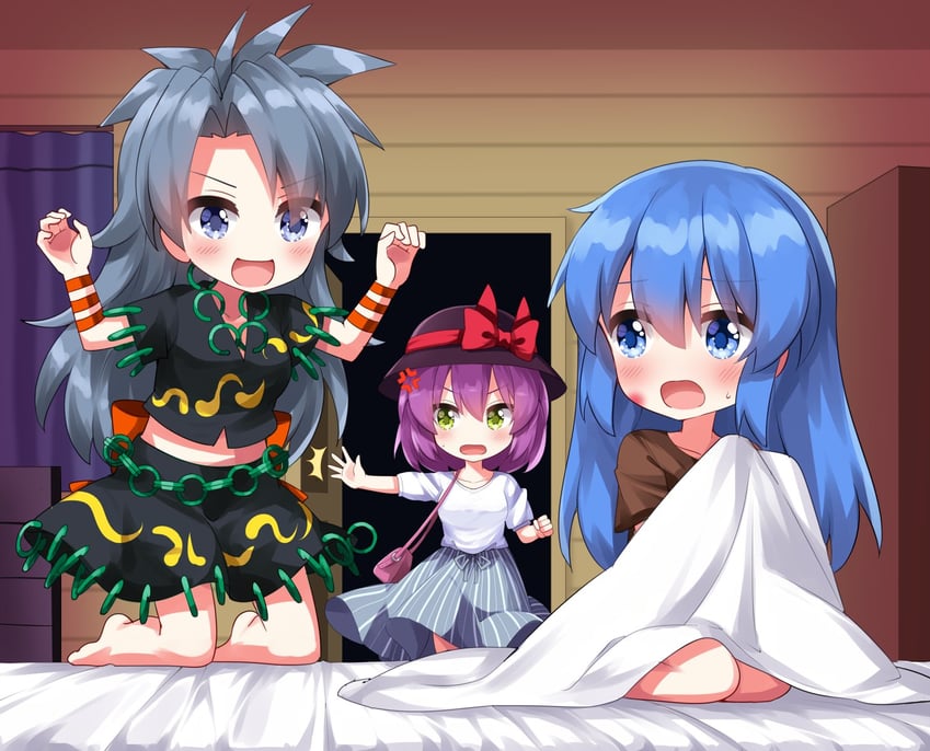 hinanawi tenshi, nagae iku, and himemushi momoyo (touhou) drawn by ruu_(tksymkw)