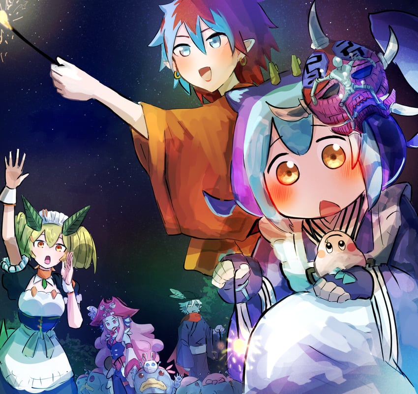 laundry dragonmaid, parlor dragonmaid, marshmallon, magical musketeer starfire, gold pride - captain carrie, and 3 more (yu-gi-oh!) drawn by hatano_kiyoshi