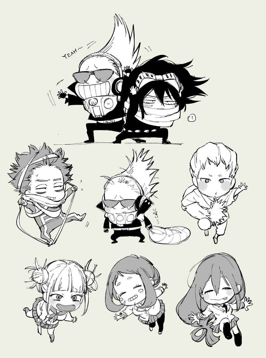 uraraka ochaco, toga himiko, asui tsuyu, aizawa shota, shinso hitoshi, and 2 more (boku no hero academia) drawn by ura_musi