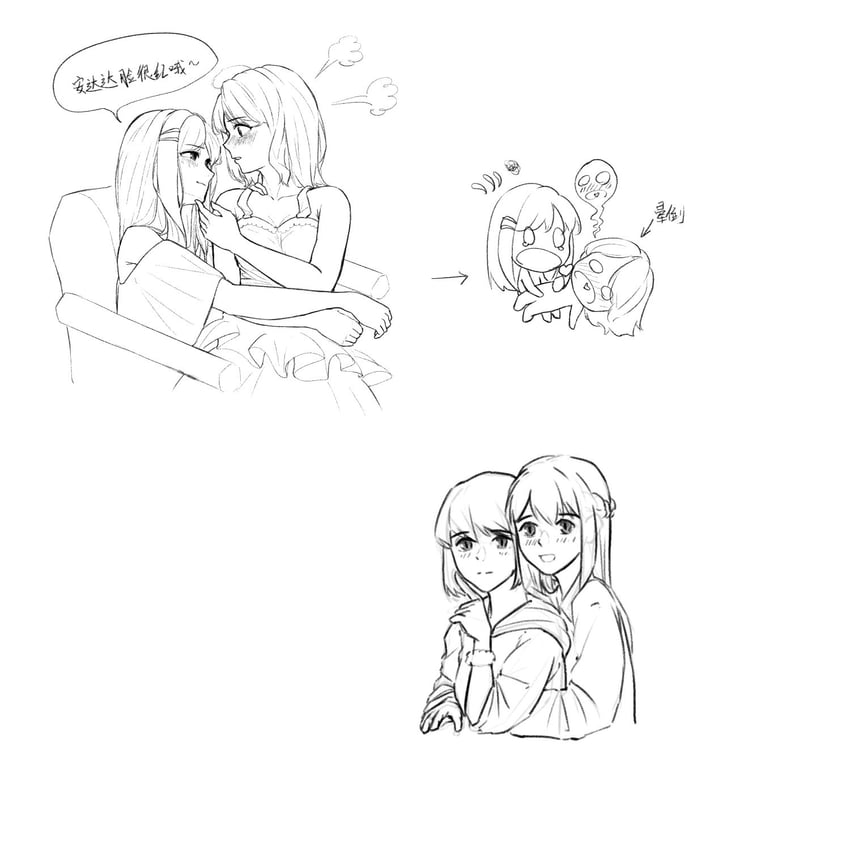 adachi sakura, shimamura hougetsu, miyagi shiori, and sendai hazuki (adachi to shimamura and 1 more) drawn by madohomuhomura