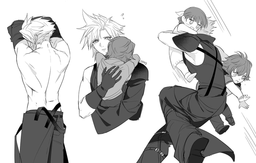 cloud strife, marlene wallace, and denzel (final fantasy and 2 more) drawn by duoj_ji