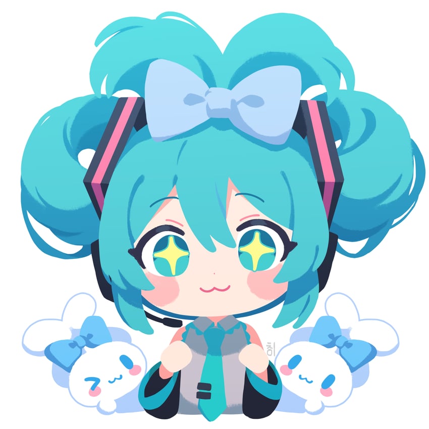 hatsune miku, cinnamoroll, and cinnamiku (vocaloid and 2 more) drawn by tsui