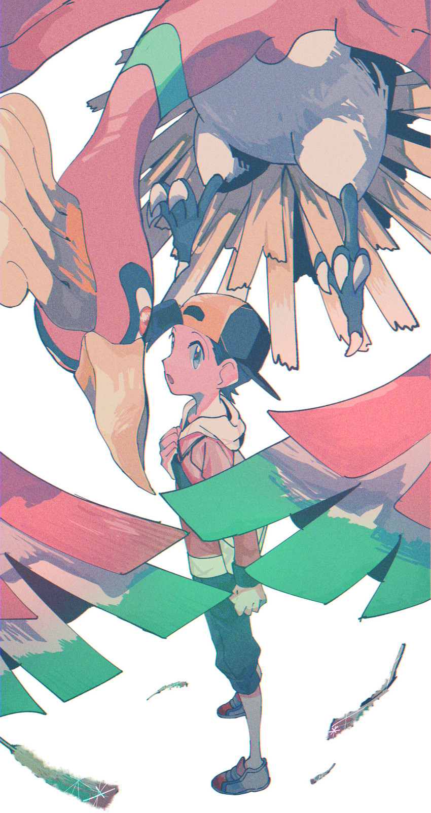 ethan and ho-oh (pokemon and 1 more) drawn by asagiri_kogen