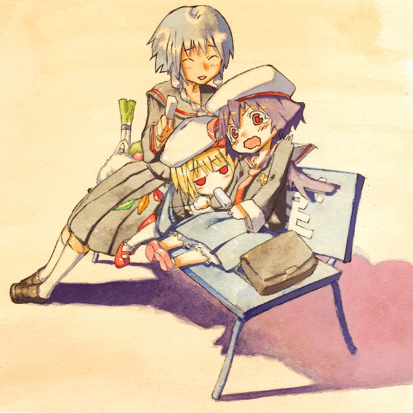 remilia scarlet, flandre scarlet, and izayoi sakuya (touhou) drawn by chomoran
