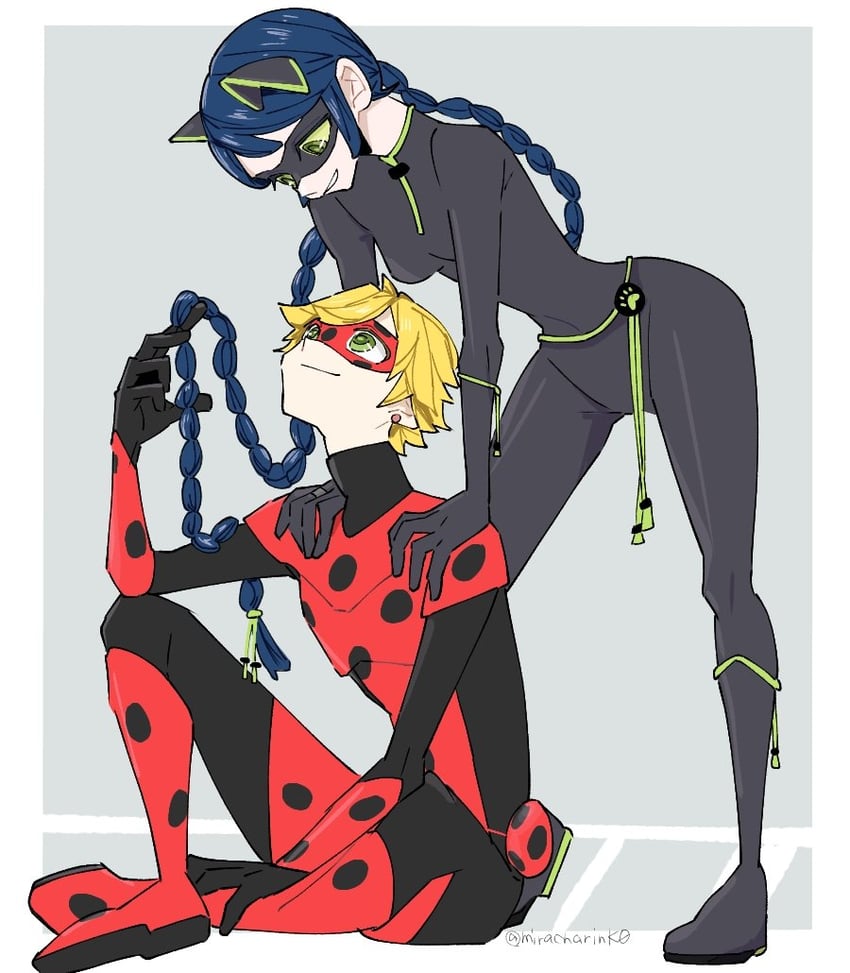marinette dupain-cheng, adrien agreste, lady noir, and misterbug (miraculous ladybug) drawn by miracharink0