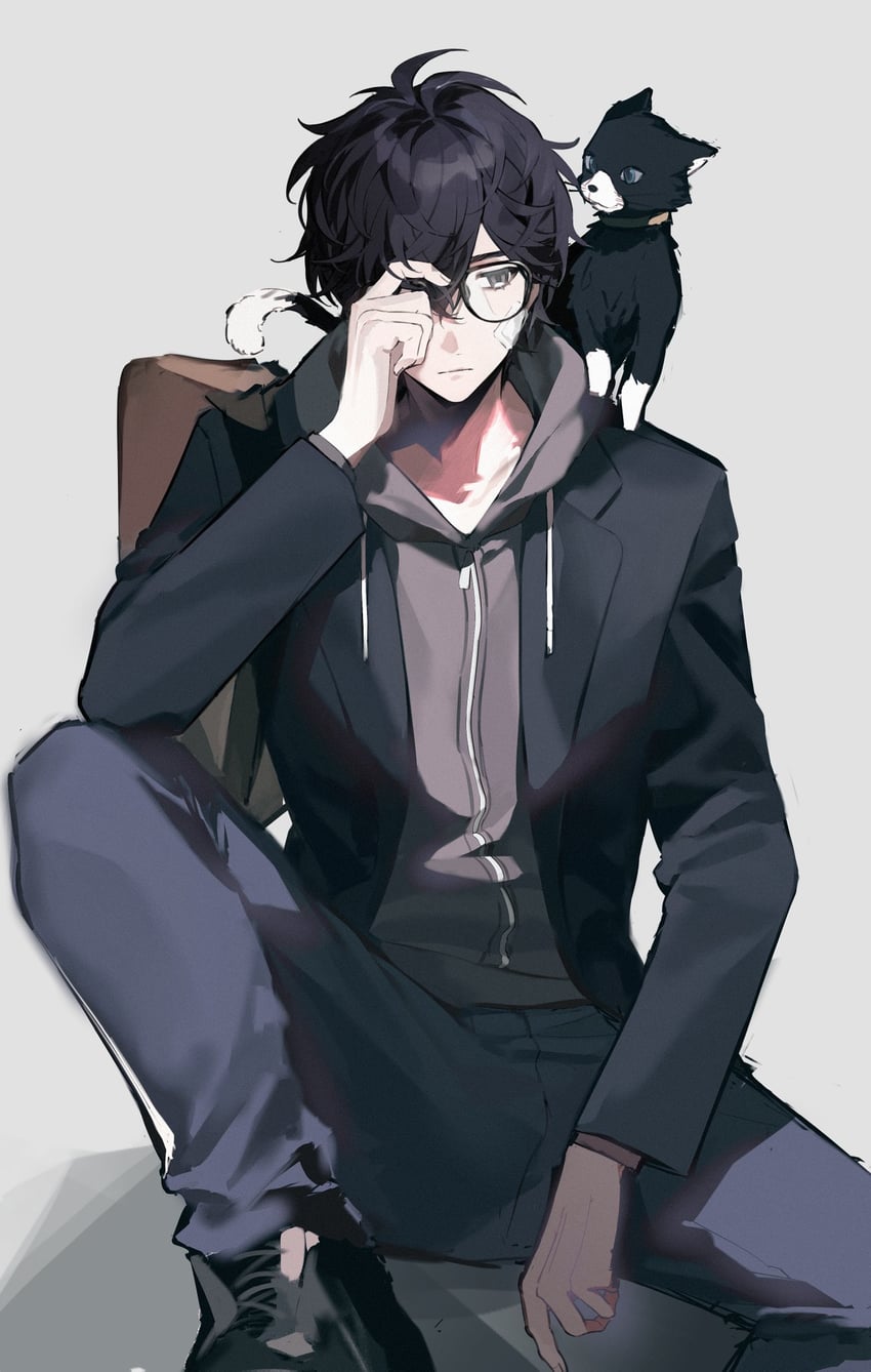 amamiya ren and morgana (persona and 1 more) drawn by ameinu