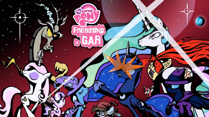 princess luna, princess celestia, trixie lulamoon, diamond tiara, discord, and 4 more (tengen toppa gurren lagann and 2 more)