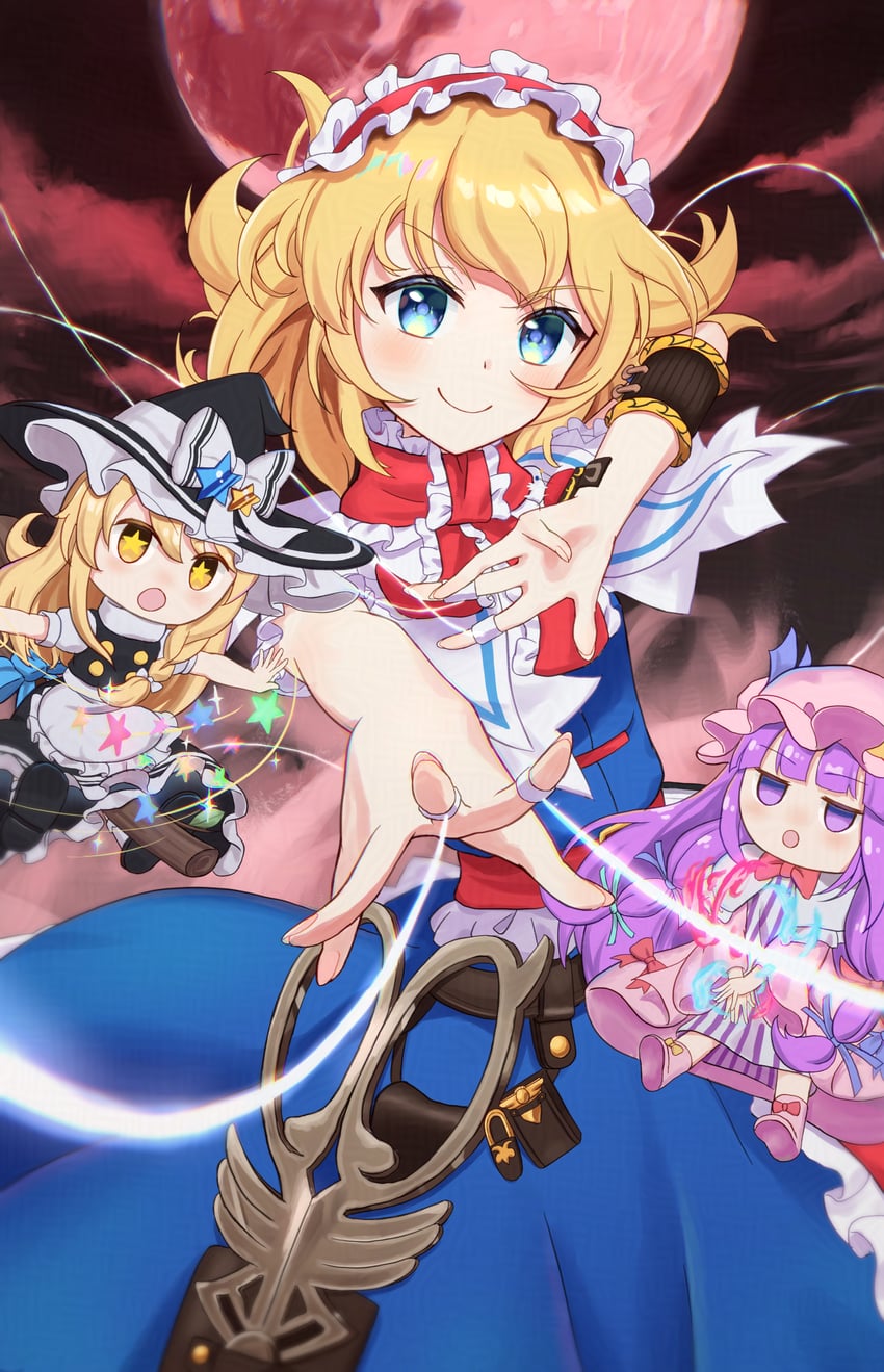 kirisame marisa, alice margatroid, and patchouli knowledge (touhou and 1 more) drawn by beckody