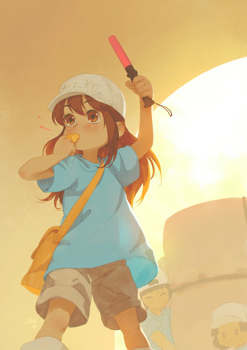 platelet, platelet leader, and backwards cap platelet (hataraku saibou) drawn by alkemanubis