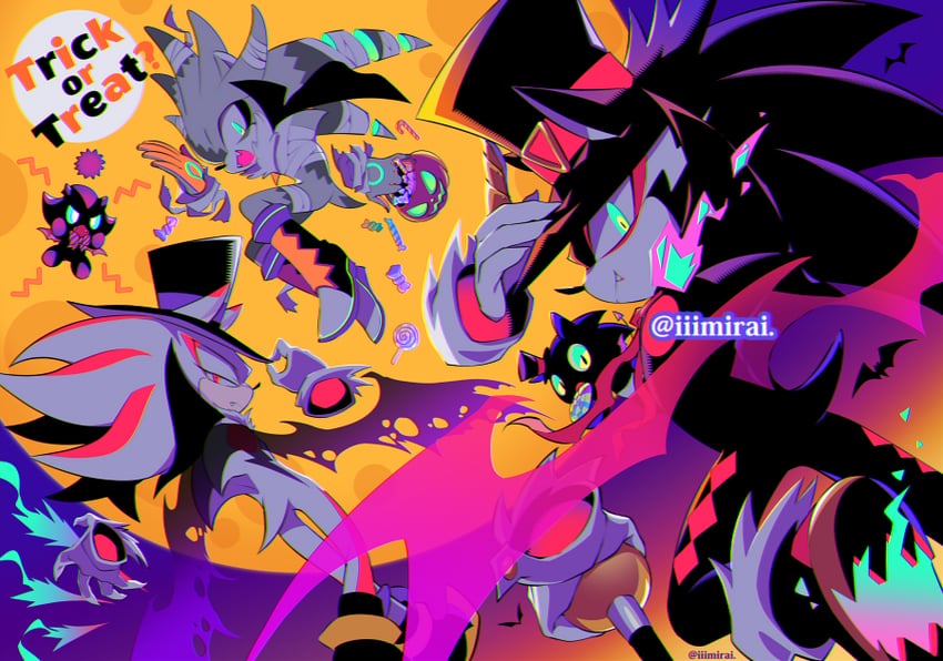 sonic the hedgehog, shadow the hedgehog, silver the hedgehog, neutral chao, dark chao, and 2 more (sonic) drawn by iiimirai
