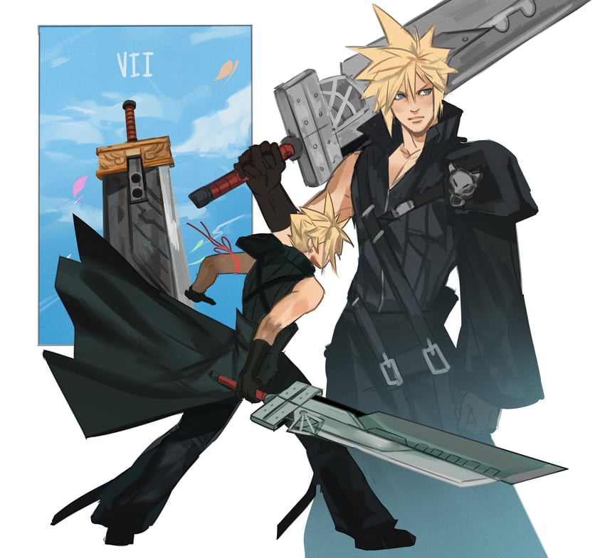 cloud strife and fenrir (final fantasy and 2 more) drawn by nerddynerb
