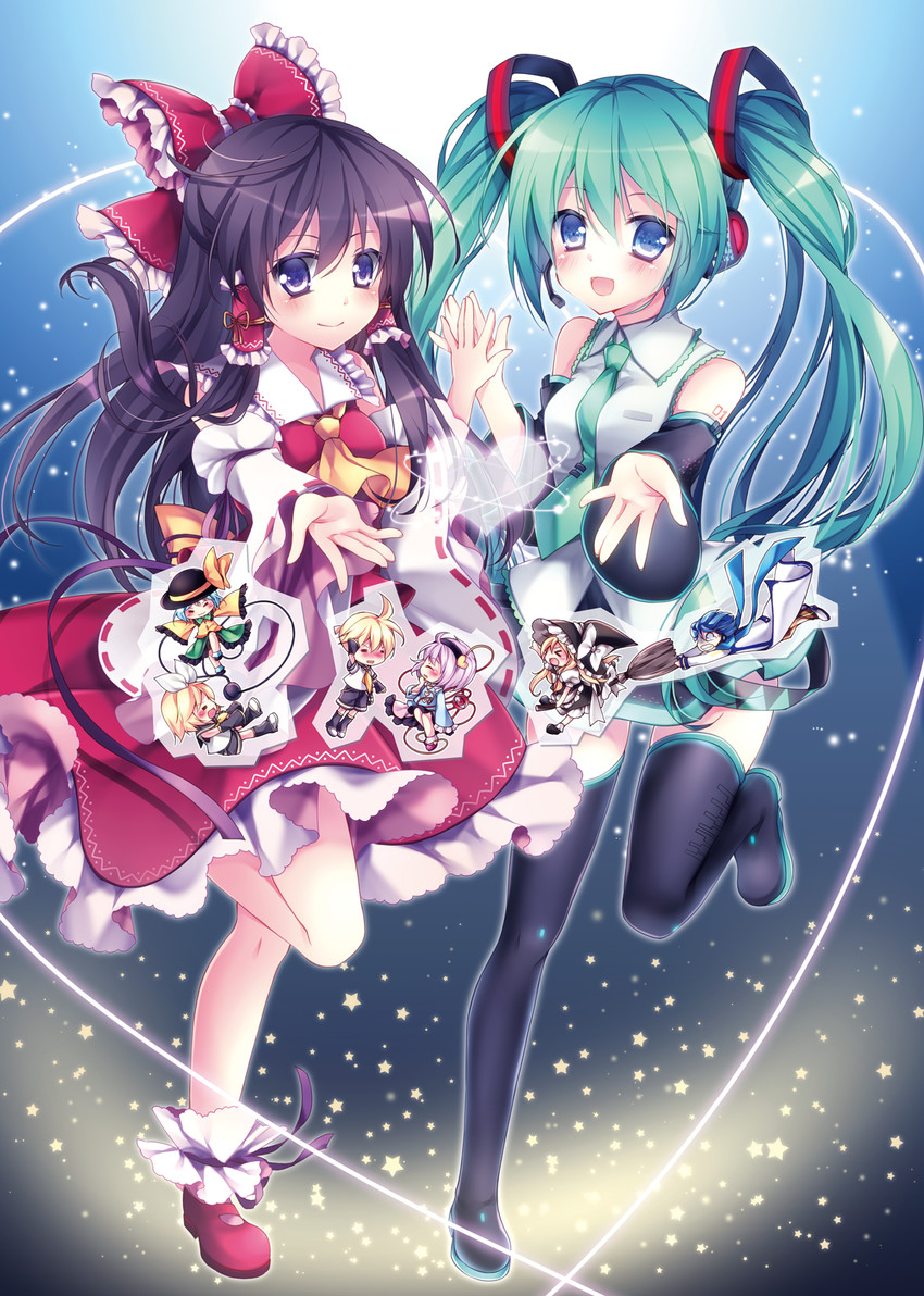 hatsune miku, hakurei reimu, kirisame marisa, komeiji koishi, komeiji satori, and 3 more (touhou and 1 more) drawn by mikazuki_sara