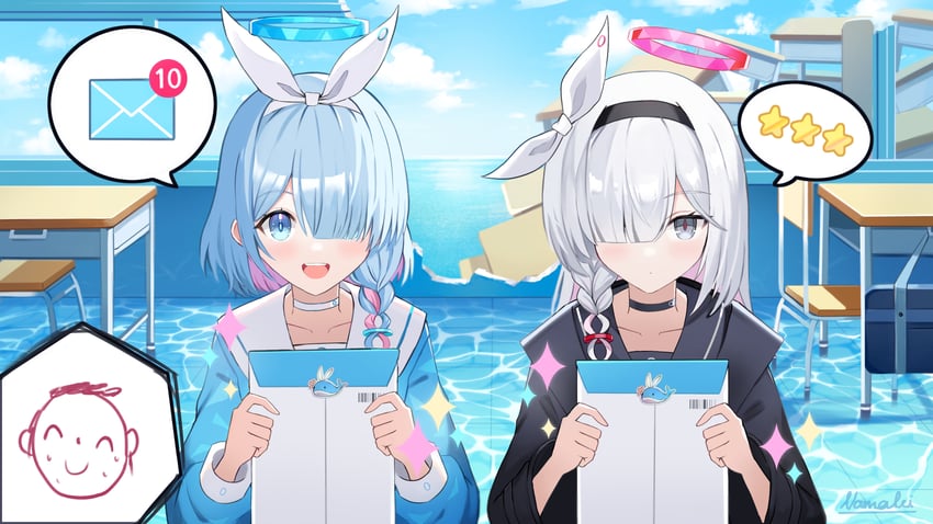 sensei, doodle sensei, arona, and plana (blue archive) drawn by namakisama