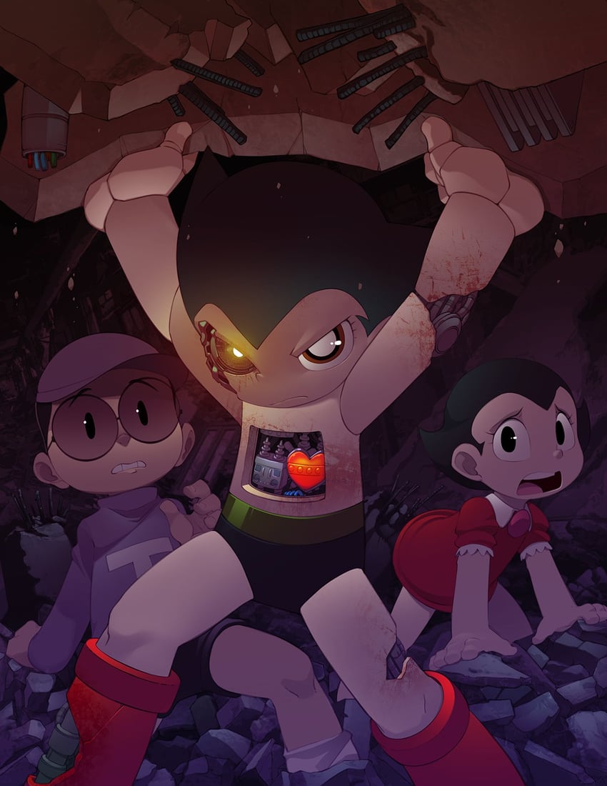 atom, uran, and tamao ome (tetsuwan atom) drawn by bleedman
