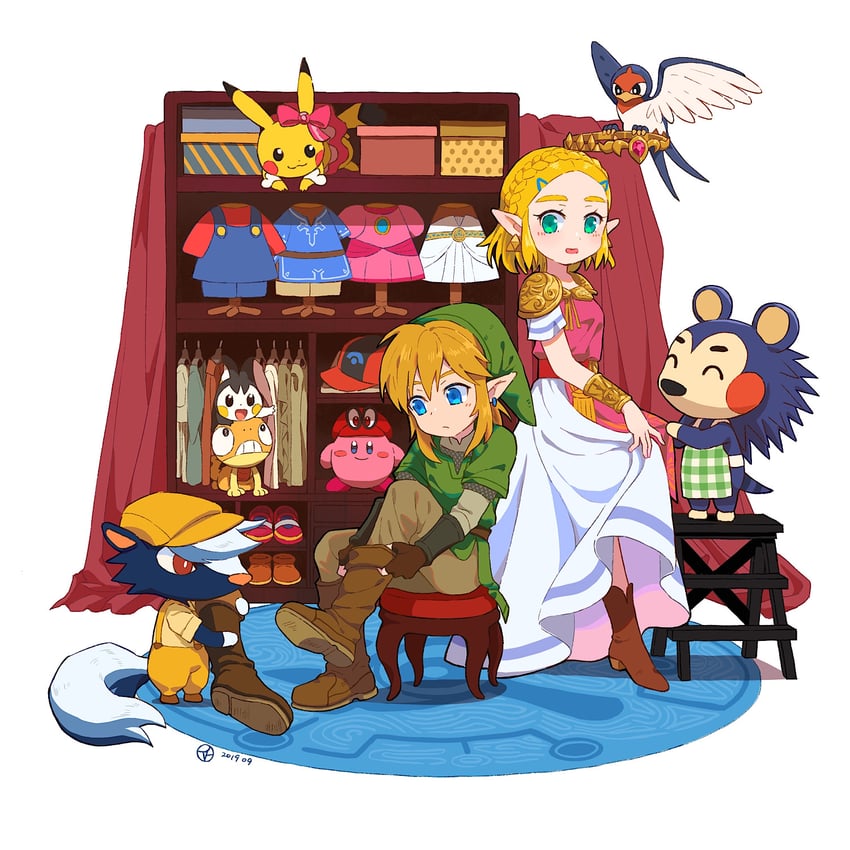 link, pikachu, princess zelda, kirby, ash ketchum, and 6 more (pokemon and 8 more) drawn by rutiwa